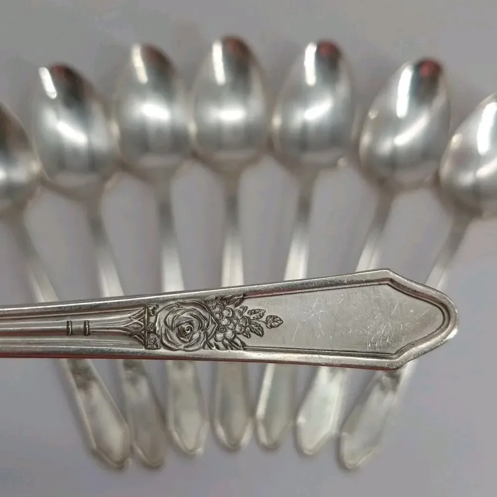 8X Tbsp Vtg Manor Plate Triple Rose Rosedale Table Spoons Silverplate